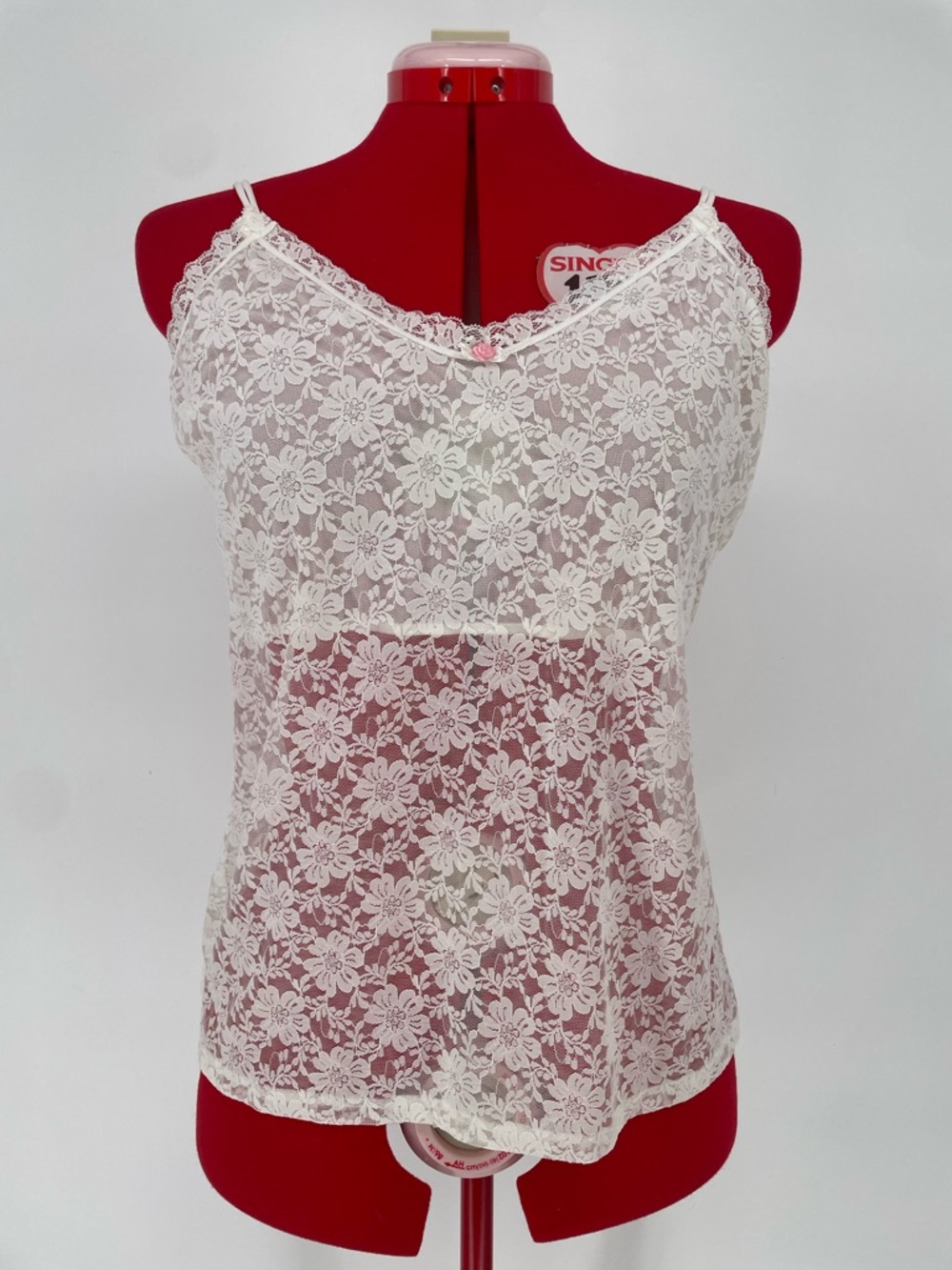 Y2K White Sheer Lace Secret Treasures Cami Top With Mesh Shelf Size XL
